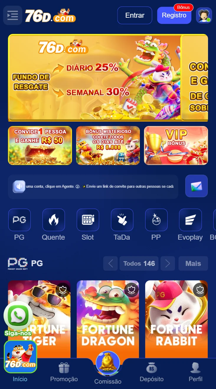 Jogador acessando jogos no app 76d.com de forma rápida